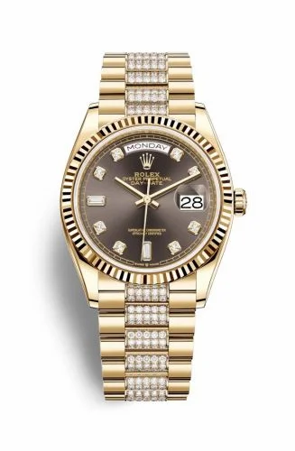 Rolex Day-Date 36 Yellow Gold / Fluted / Dark Grey-Diamond / President-Diamond 128238-0024 (M128238-0024)